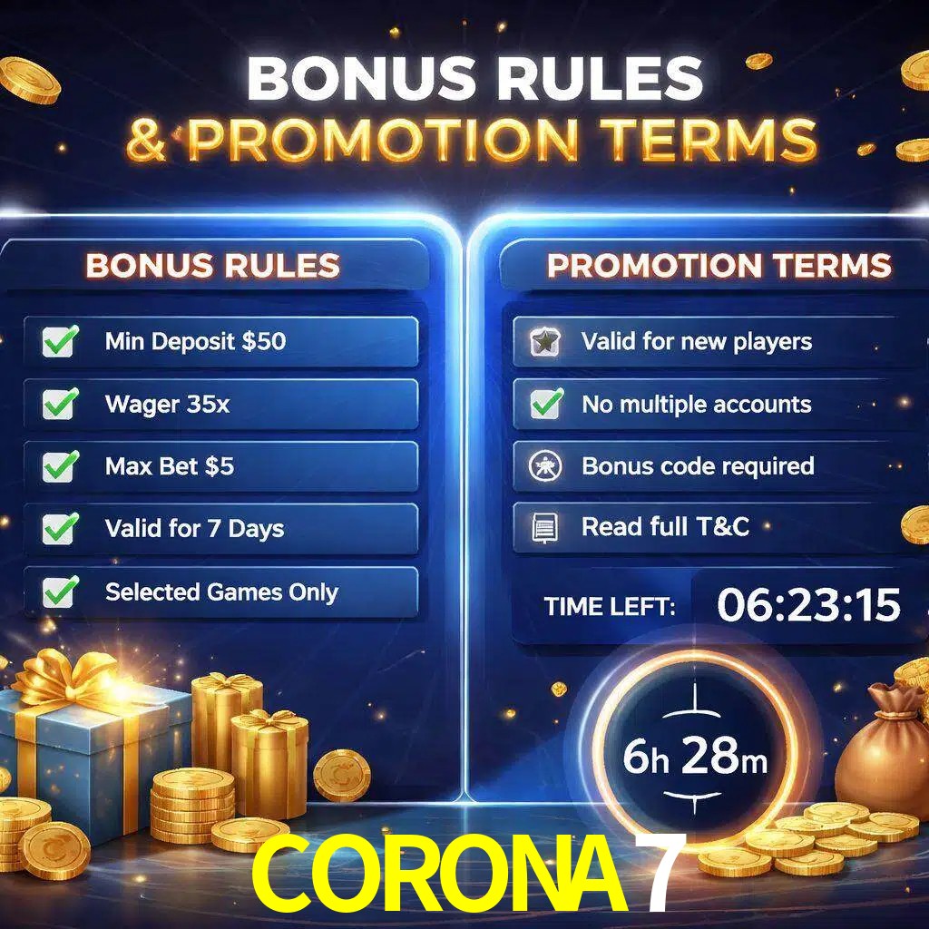 Reglas de promoción CORONA7 y condiciones de bonos explicadas visualmente